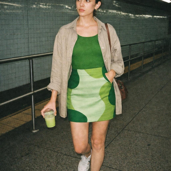 Green Flow | Mini Skirt | Lime & Deep Green Geometric · lifestyle