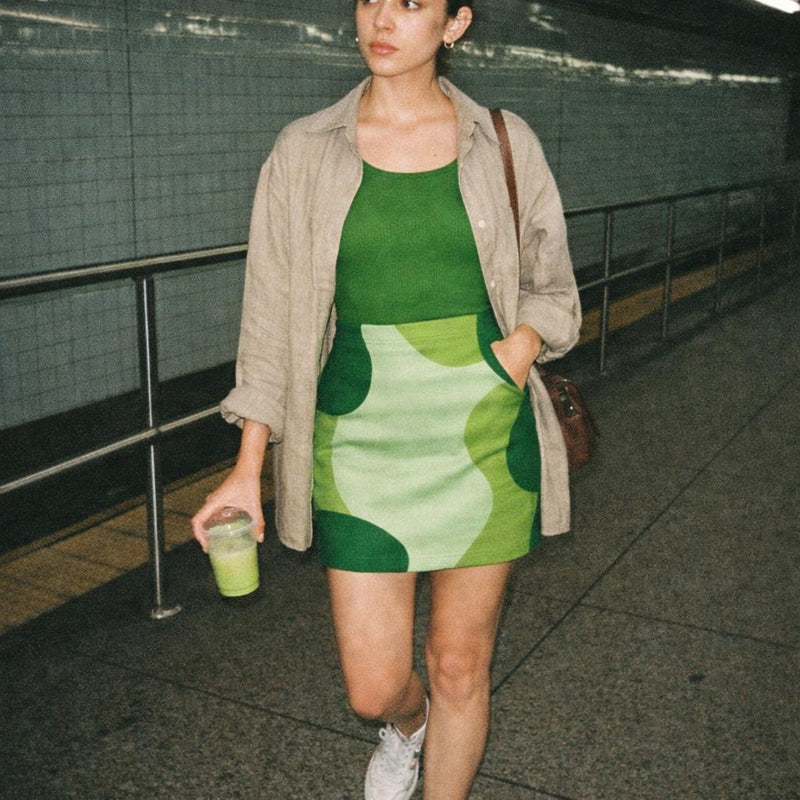 Green Flow | Mini Skirt | Lime & Deep Green Geometric · lifestyle