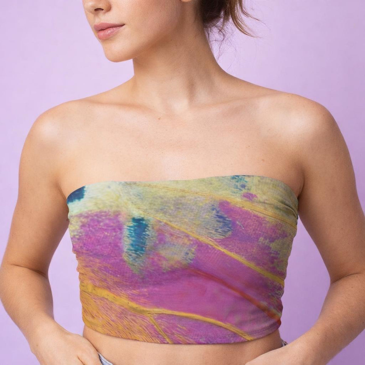 Sunflare Bloom | Tube Top | Pink, Purple & Green Wave · front view