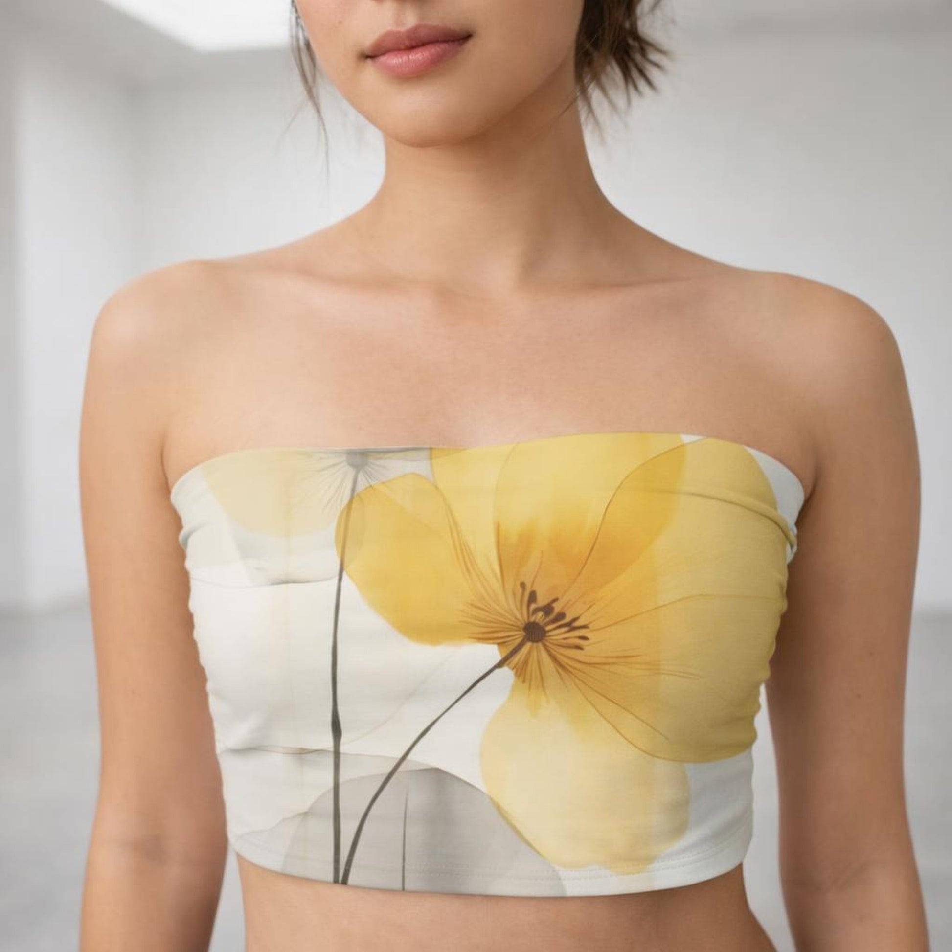 Golden Petal | Tube Top | Yellow Floral · front view