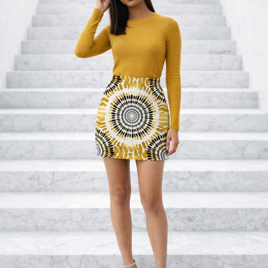 Golden Orbit | Mini Skirt | Black & White Radial Circles · front view