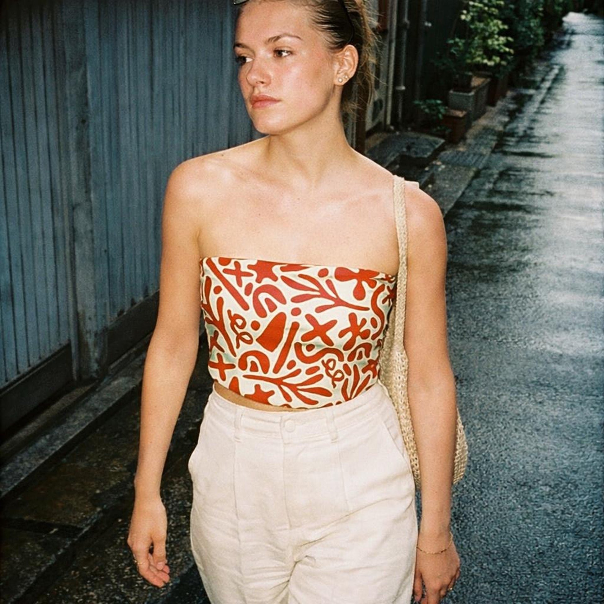 Coral Pop Doodle | Tube Top | Abstract Graphic — lifestyle