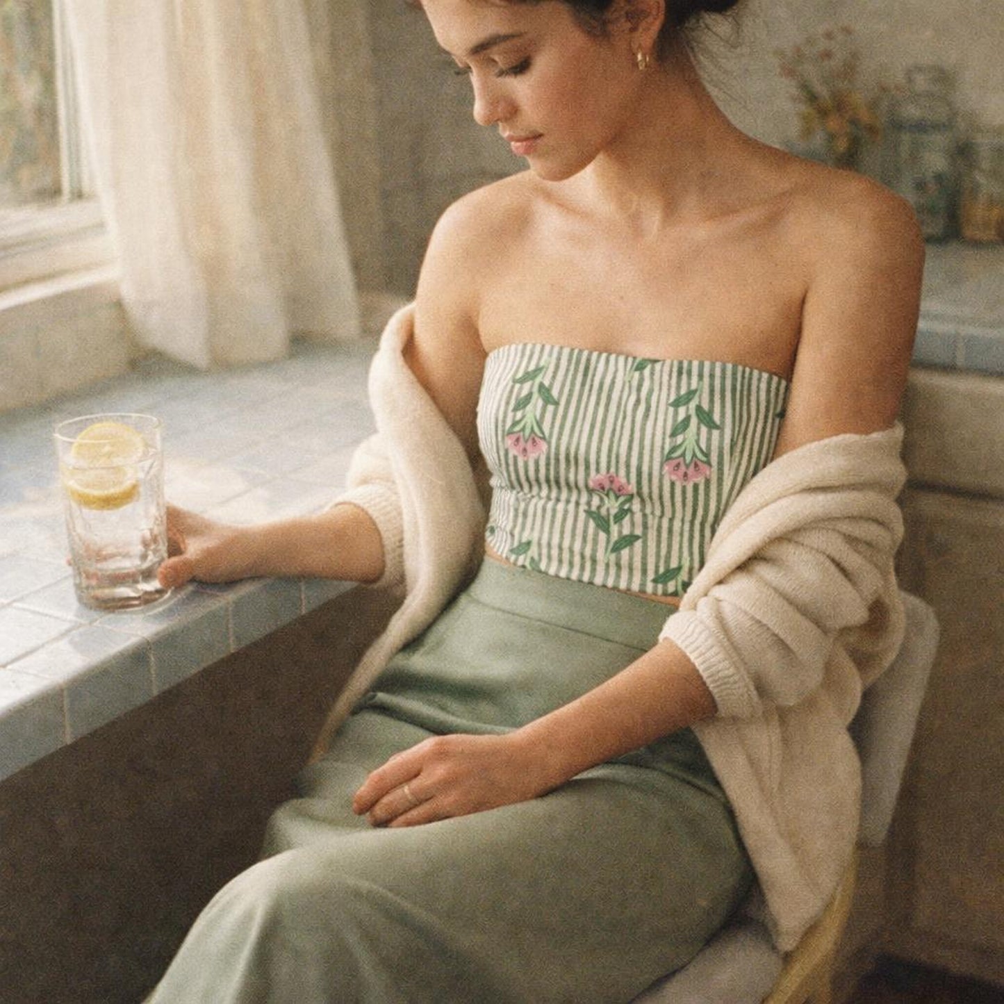Floral Stripe | Tube Top | Sage Green — lifestyle