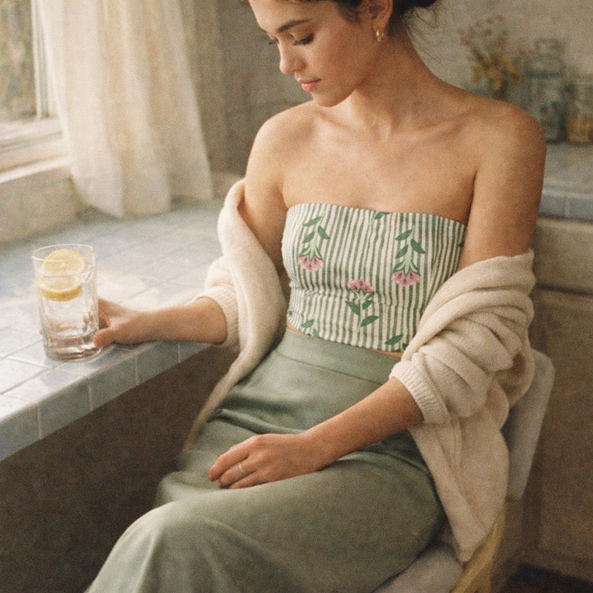 Floral Stripe | Tube Top | Sage Green — lifestyle