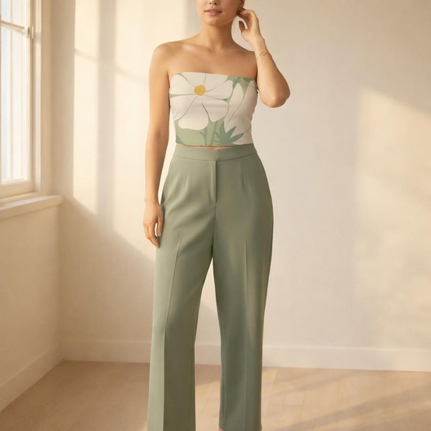 Bloom Calm | Tube Top | White Floral — front view