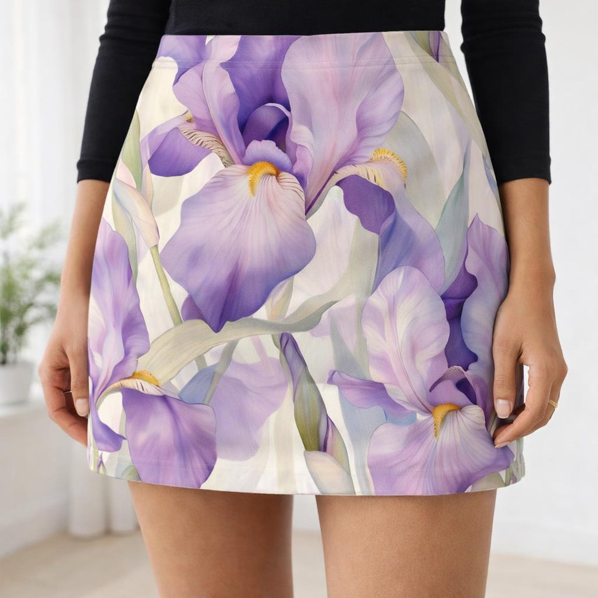 Iris Bloom | Mini Skirt | Purple & White Floral · front view
