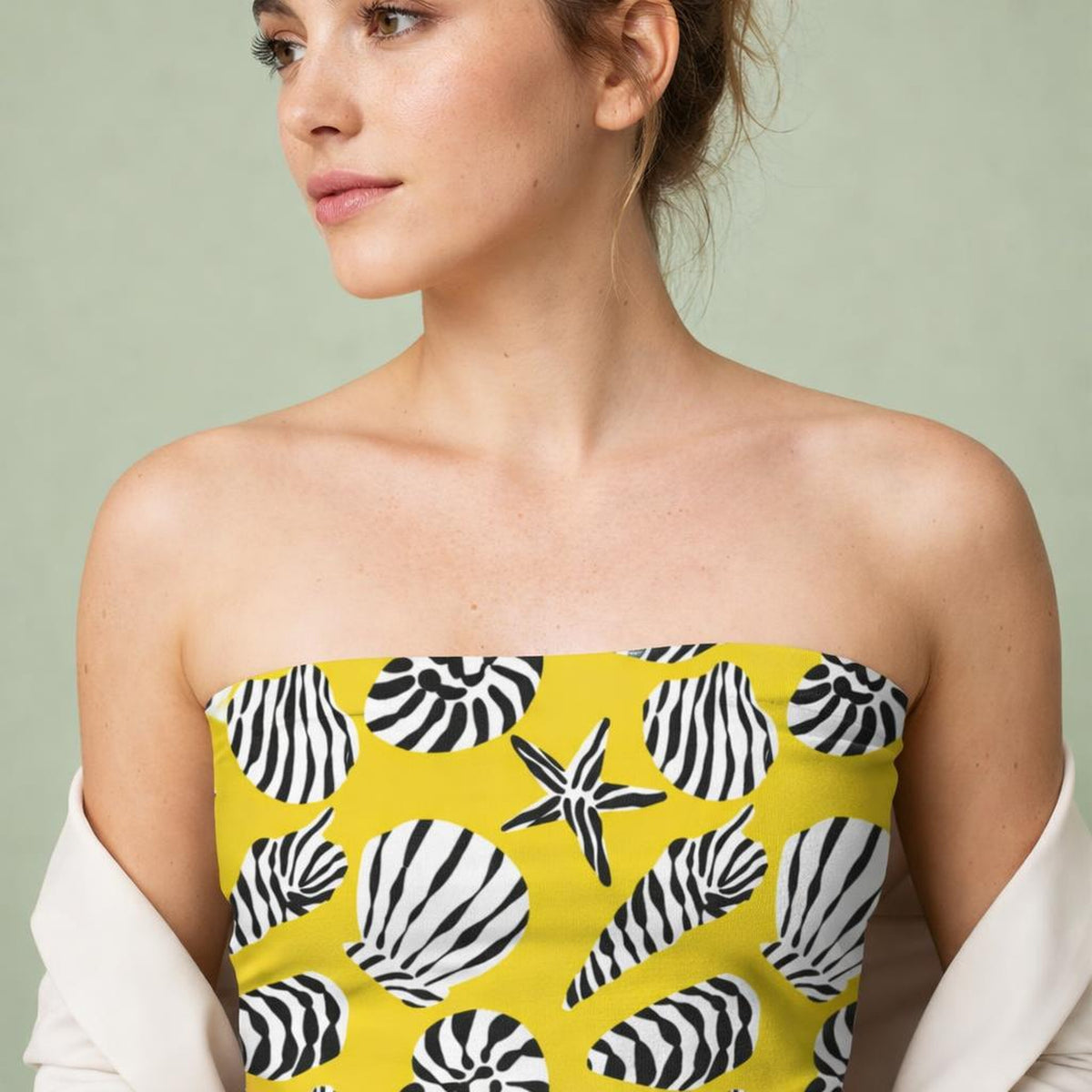 Zesty Tide | Tube Top | Zebra Shell Print · front view