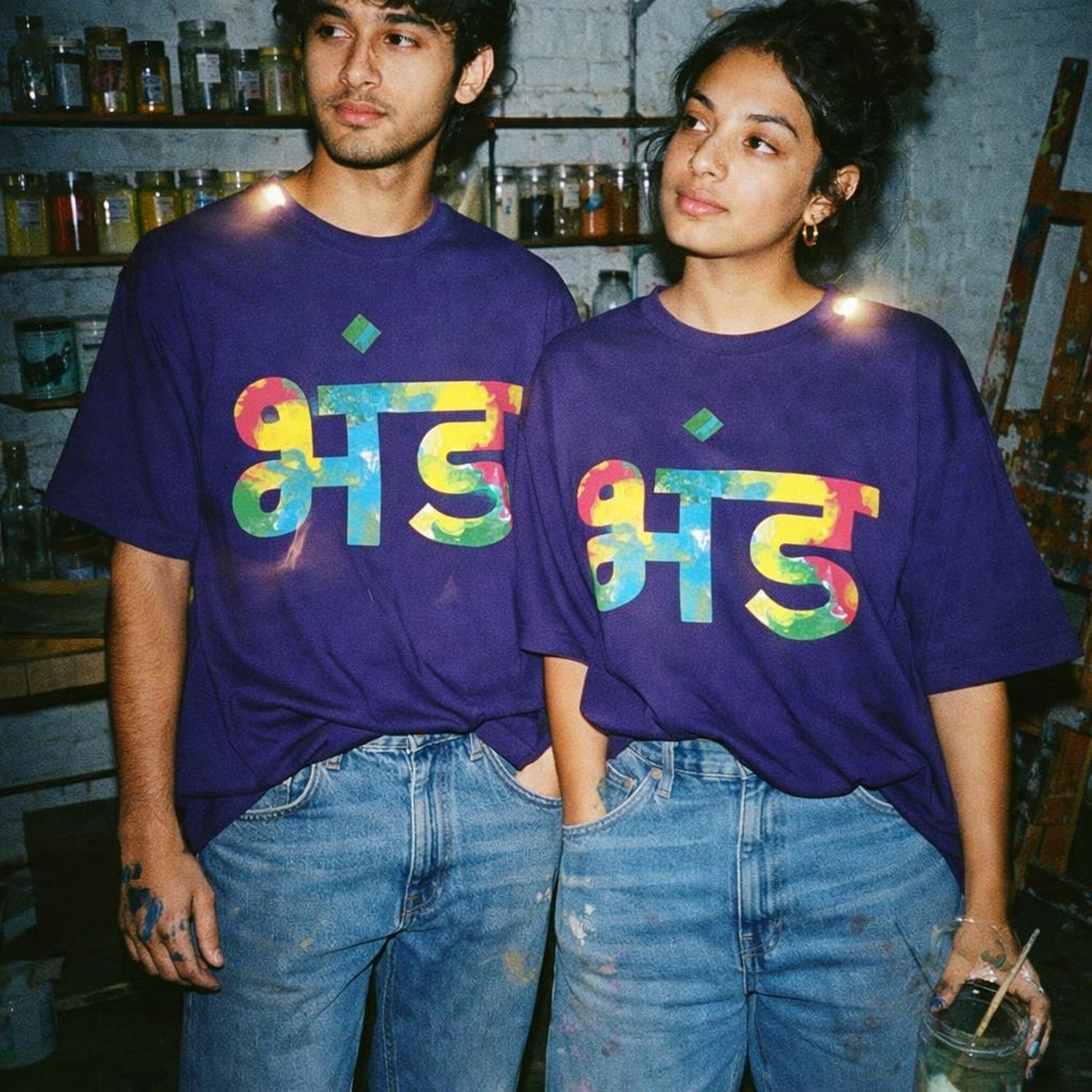 Bhand | Oversized T-Shirt | Navy Splash Mosaic — front view