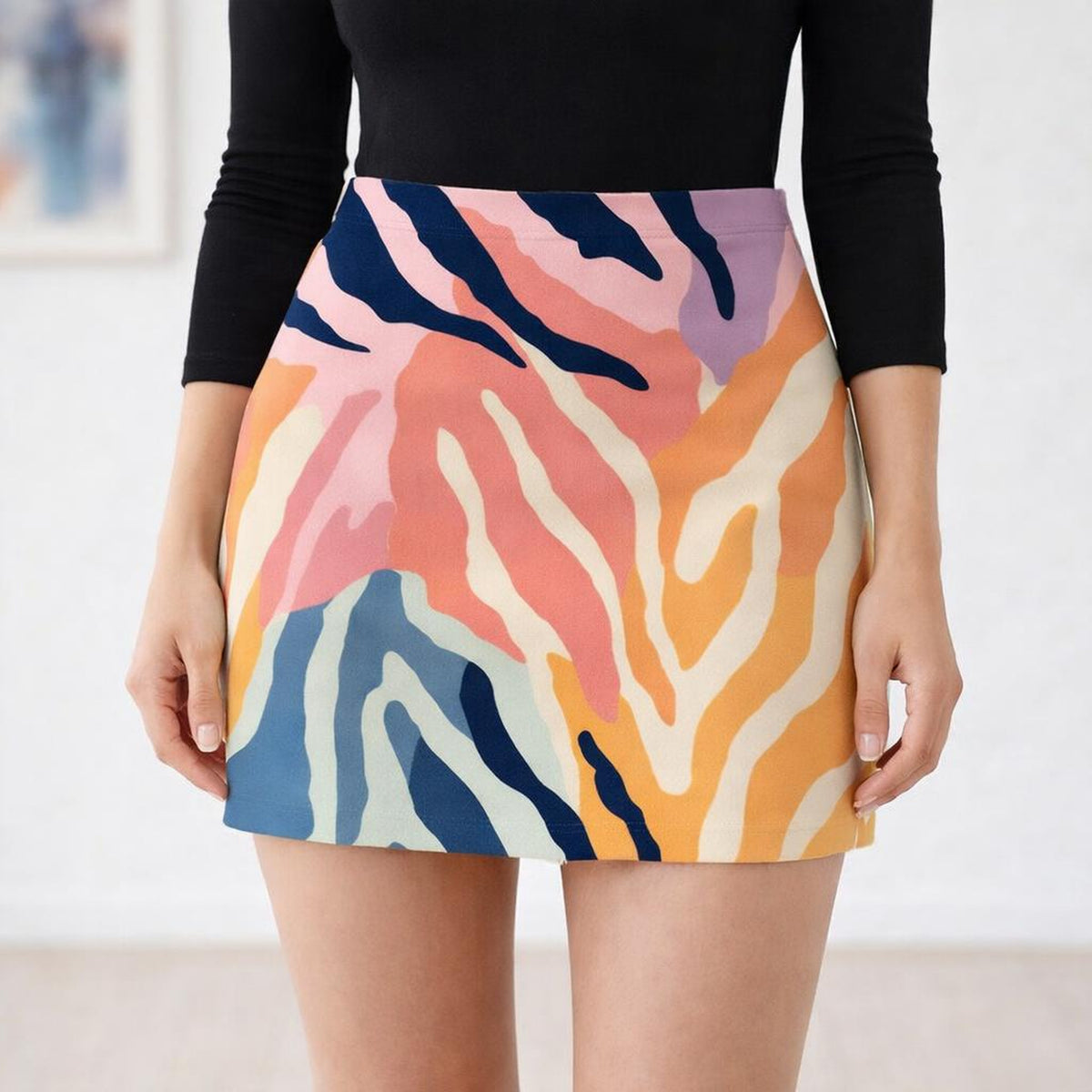 Pastel Safari | Mini Skirt | Zebra Stripes · front view