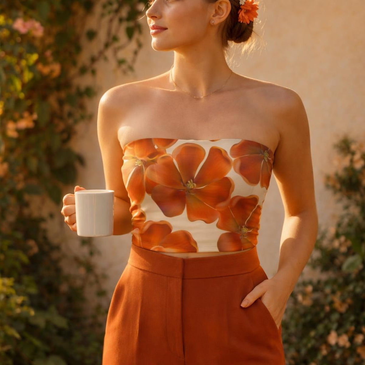 Sunset Petal Drift | Tube Top | Cream · lifestyle