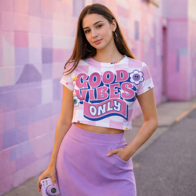 Good Vibes Only | Crop Top | Pink & Purple Check · lifestyle