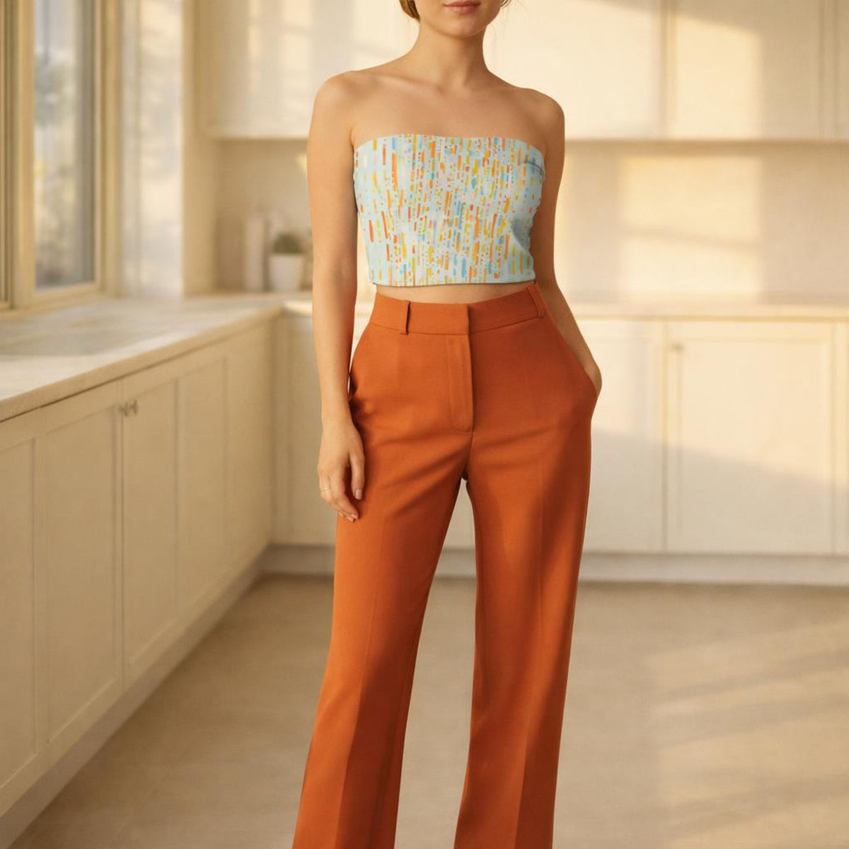 Play Stripe | Tube Top | Scattered Strokes Print · front view