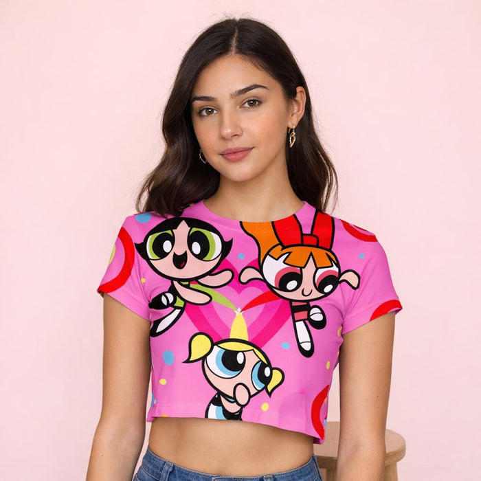 Powerpuff Squad | Crop Top | Pink Graphic · front view