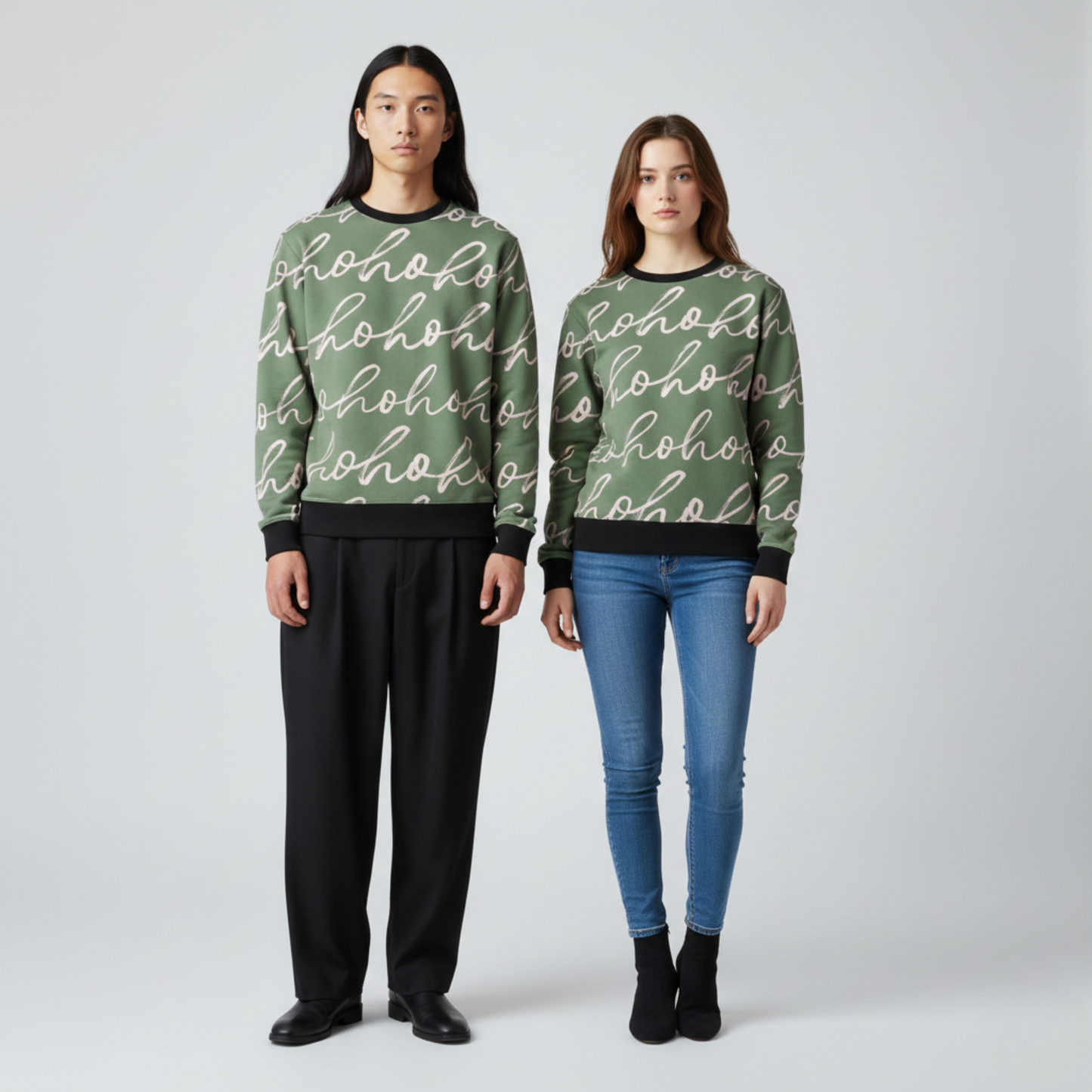 Ho Ho Ho | Holiday Script | Minimal Christmas | Sage Green Sweatshirt
