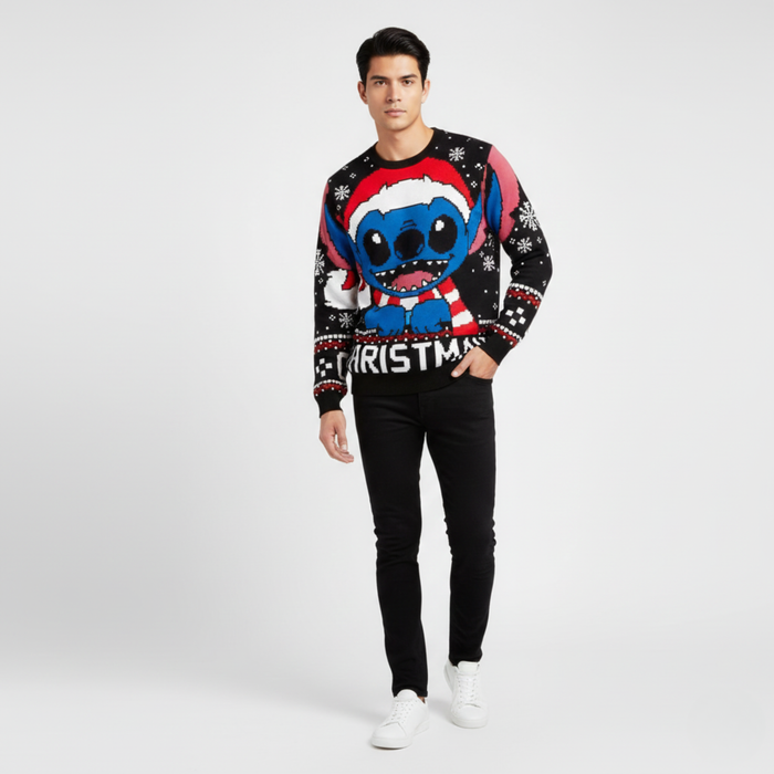 PixelNoel | Sweatshirt | 8-Bit Santa Stitch & Snowflakes