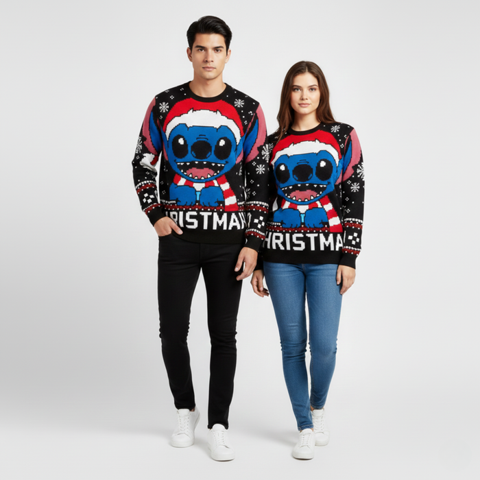 PixelNoel | Sweatshirt | 8-Bit Santa Stitch & Snowflakes