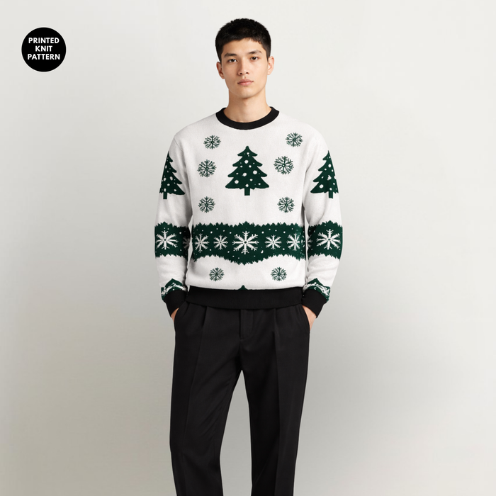 Christmas Trees & Snowflakes | Sweatshirt | White & Deep Green