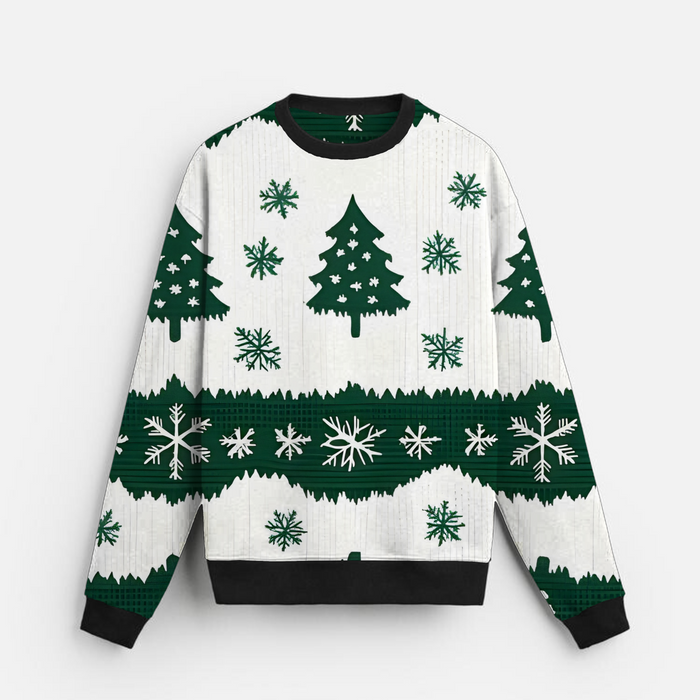Christmas Trees & Snowflakes | Sweatshirt | White & Deep Green