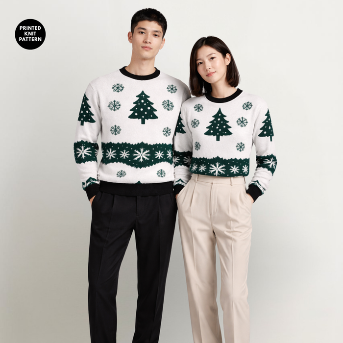 Christmas Trees & Snowflakes | Sweatshirt | White & Deep Green